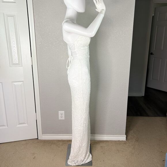 Lovesome Lace-Up Sequin Slip Dress Gown Prom Homecoming Wedding White Sz S - Picture 5 of 11